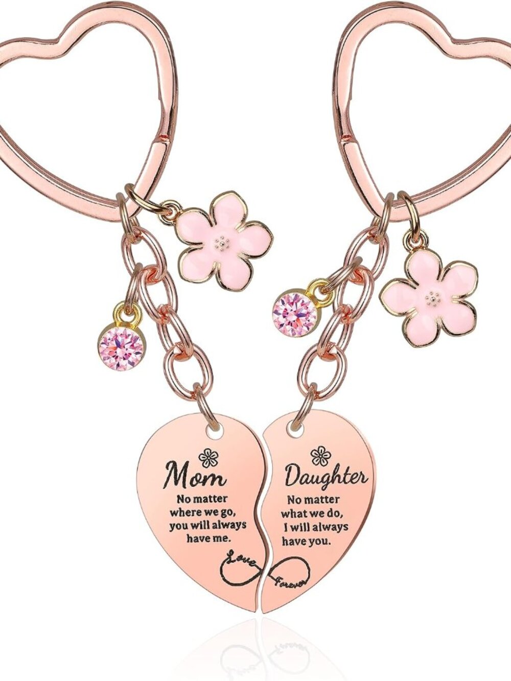 2Pcs Mother Daughter Heart Matching Keyring Keychain Set Gifts For Mom Christmas